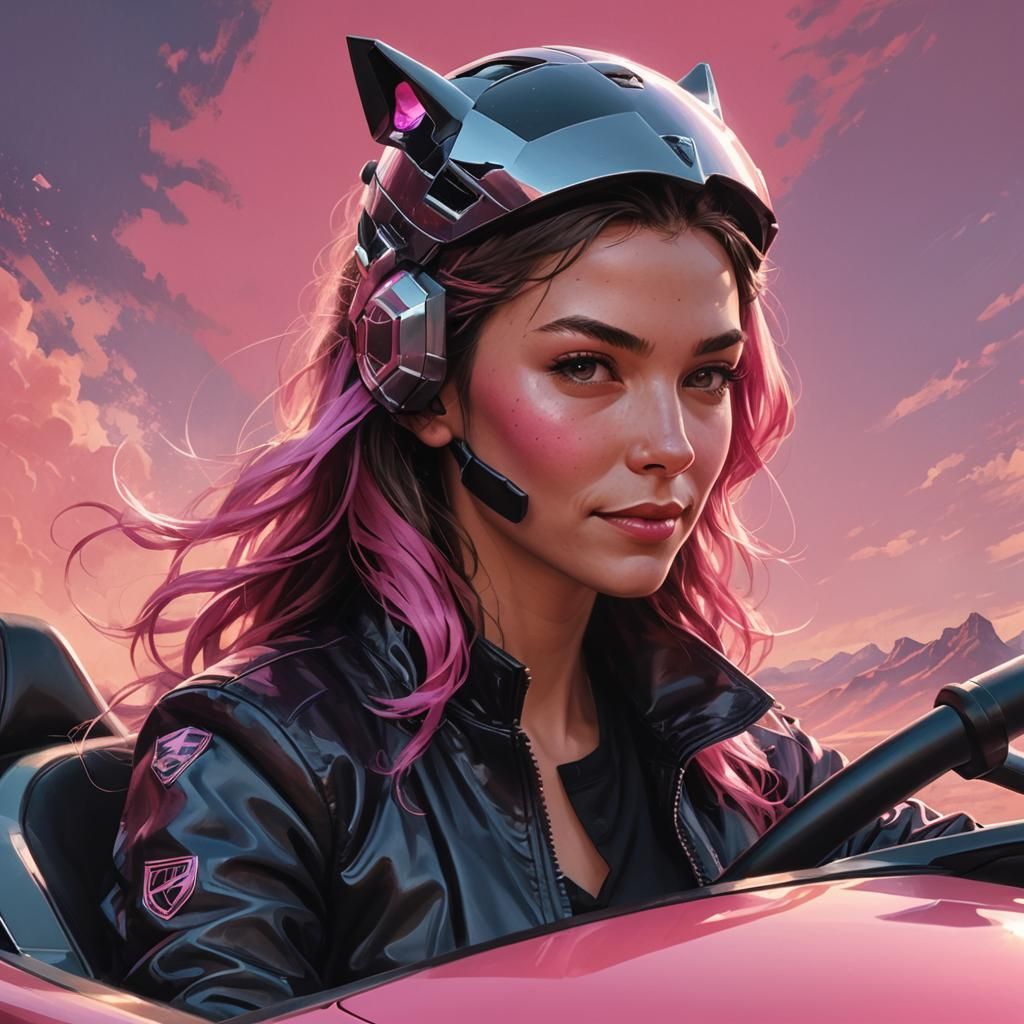 Woman in Pink Lamborghini, Digital Concept Art