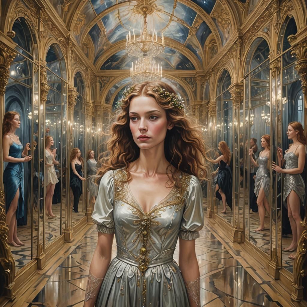 Woman in Magical Hall of Mirrors, Stegg Painting