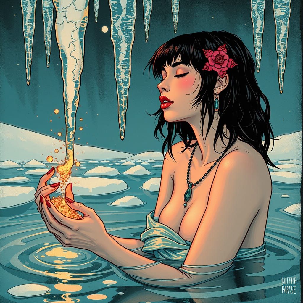 Ethereal Punk Goddess Emerging from Frosty Haze