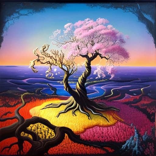 Fireflies Over Moonlit Swamp in Surreal Dali Style