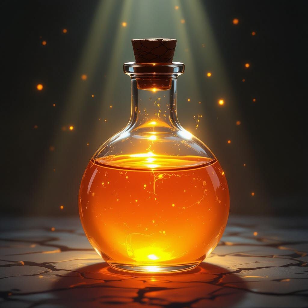 Magical Orange Potion in Glowing Glass Vial