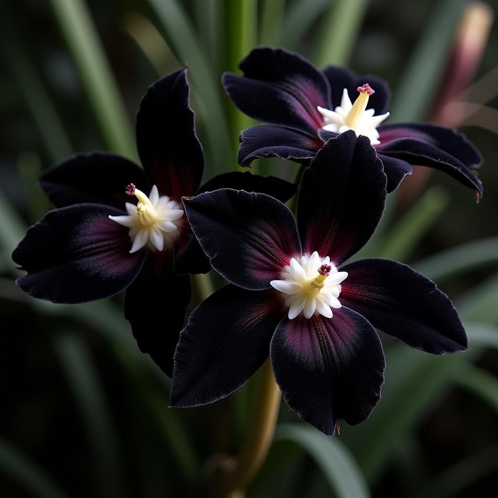 Elegant Black and White Cattleya Orchid Illustration