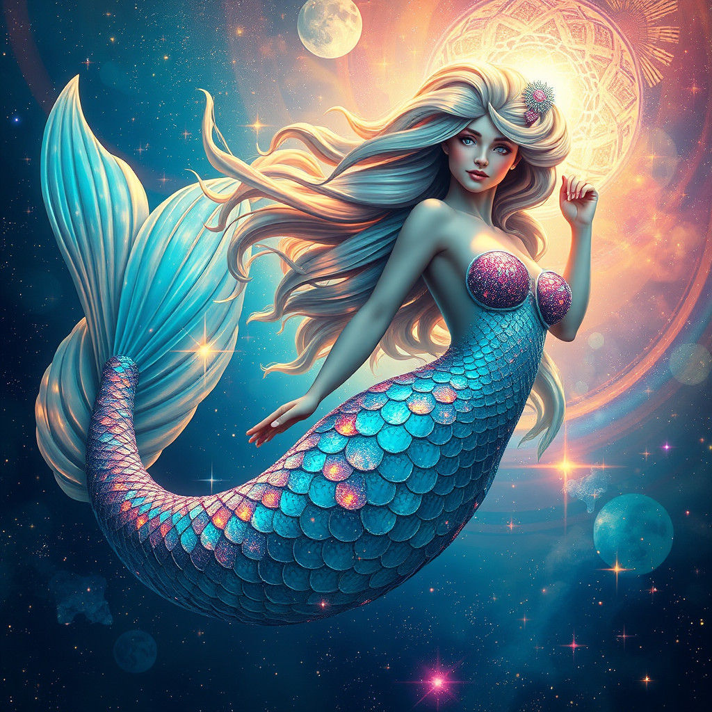 Galactic Mermaid in Art Nouveau Digital Painting
