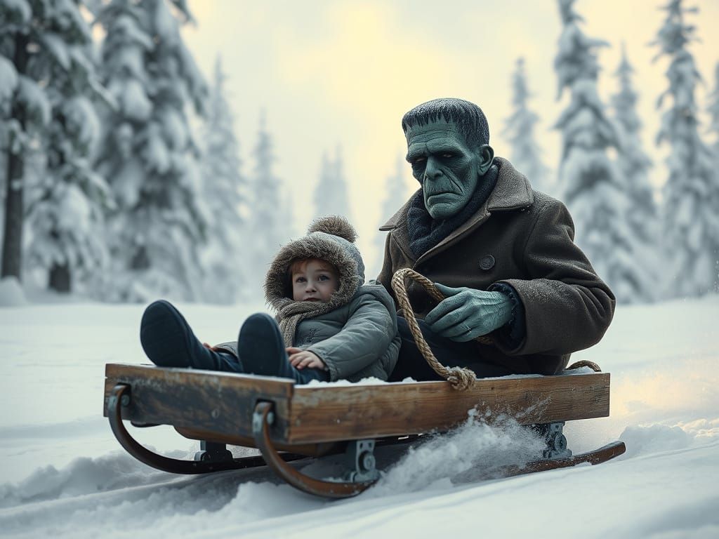 Frankenstein's Monster's Snowy Toboggan Ride