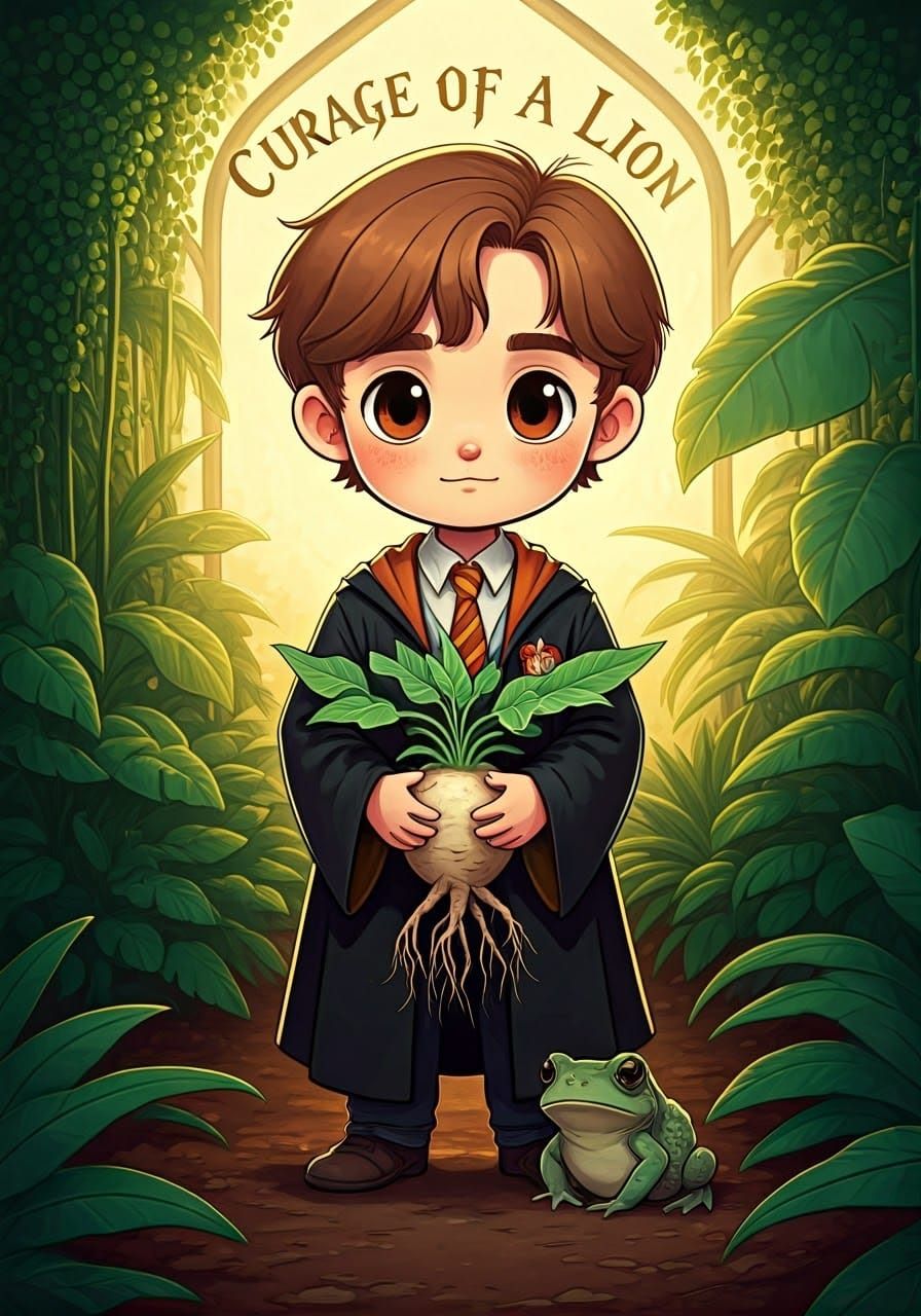 Chibi Neville Longbottom with Mandrake in Greenhouse