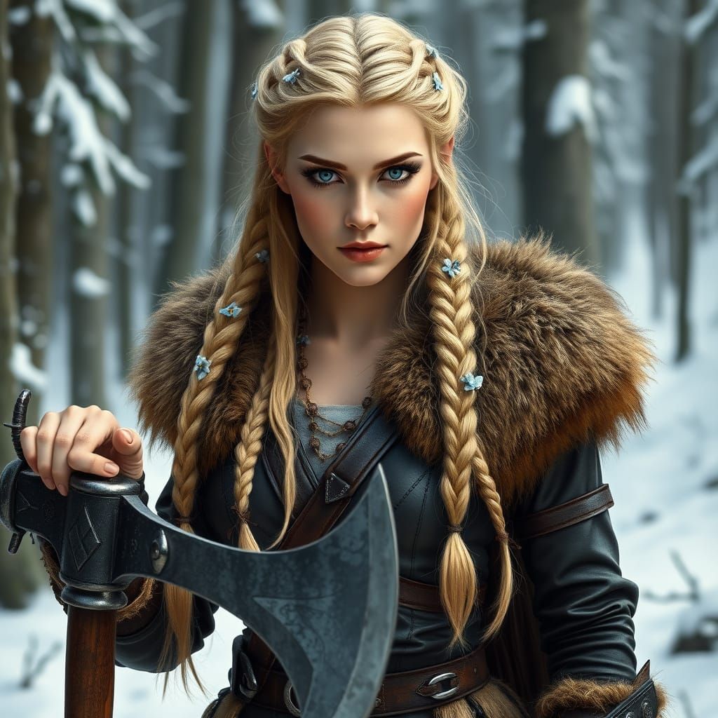 Serene Viking Goddess in Winter Wonderland