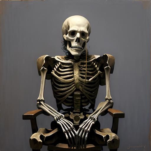Sad Skeleton Clown at Party, Oil Painting