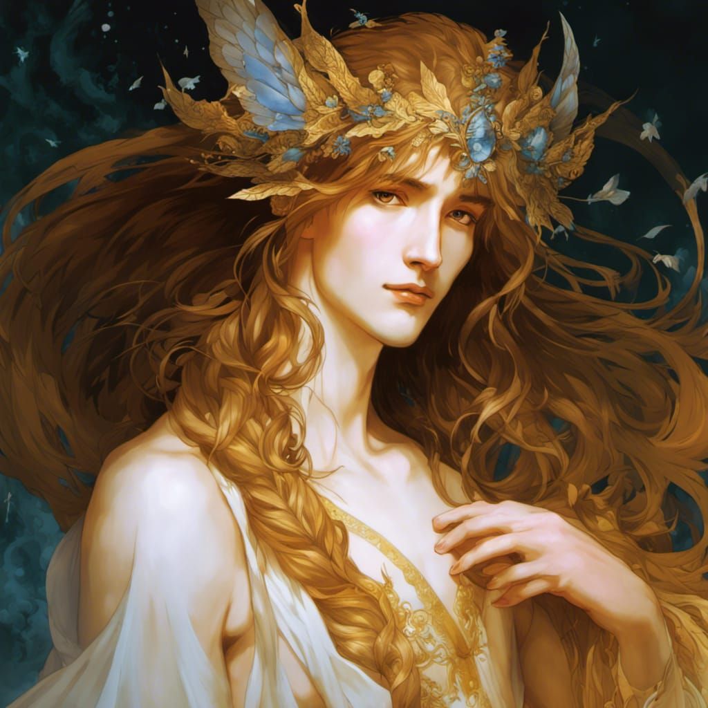 Long Haired Fairy King in Art Nouveau Style