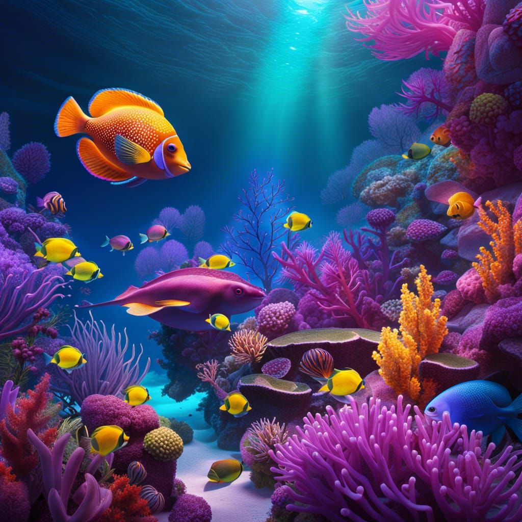 Vibrant Purple Octopus in Colorful Coral Reef