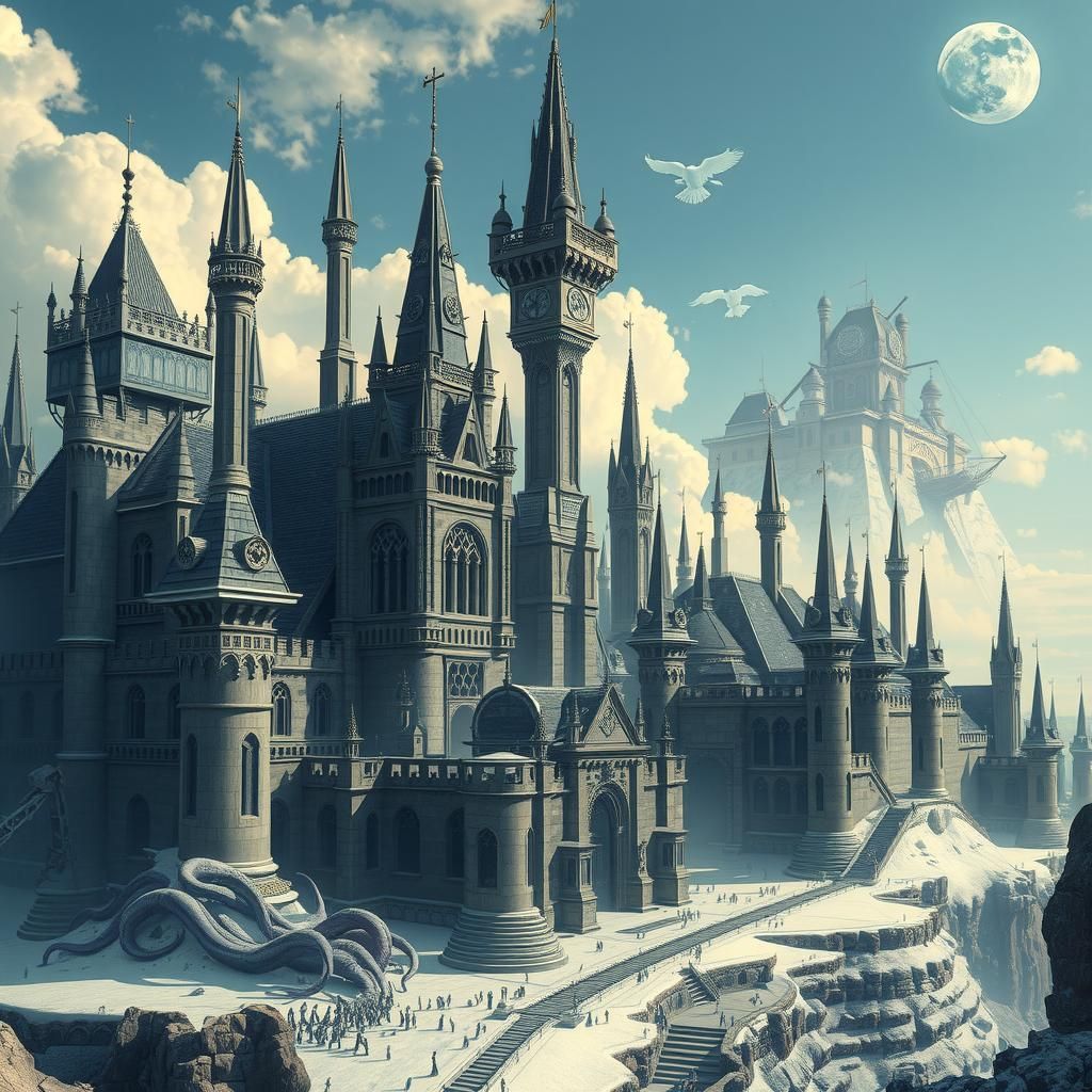 a dream landscape city, mysterious and colossal in extent. T...