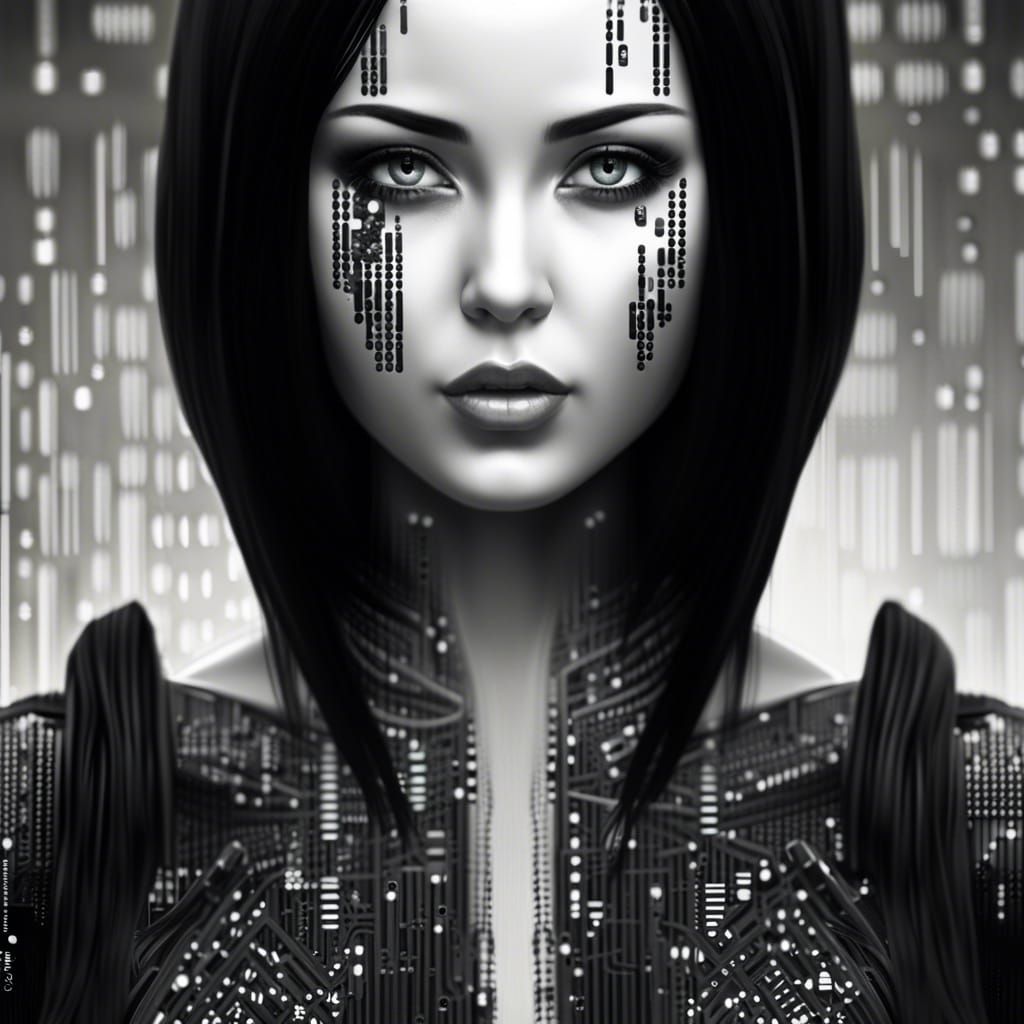 Binary Code Woman: Cyberpunk Digital Art Portrait