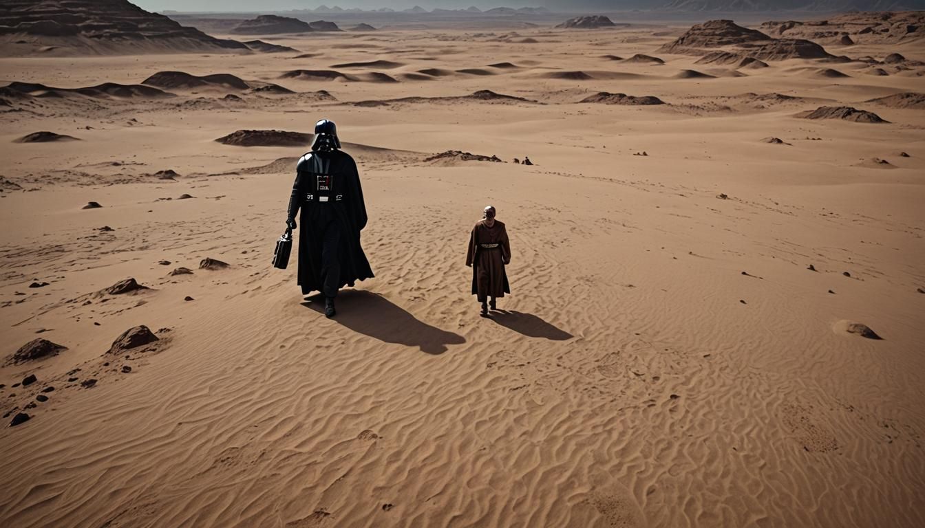 Darth Vader on Tatooine in Hyperrealistic Style