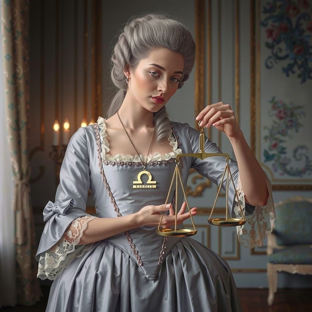 Aristocratic Woman with Libra Scale, Hyperrealistic Portrait