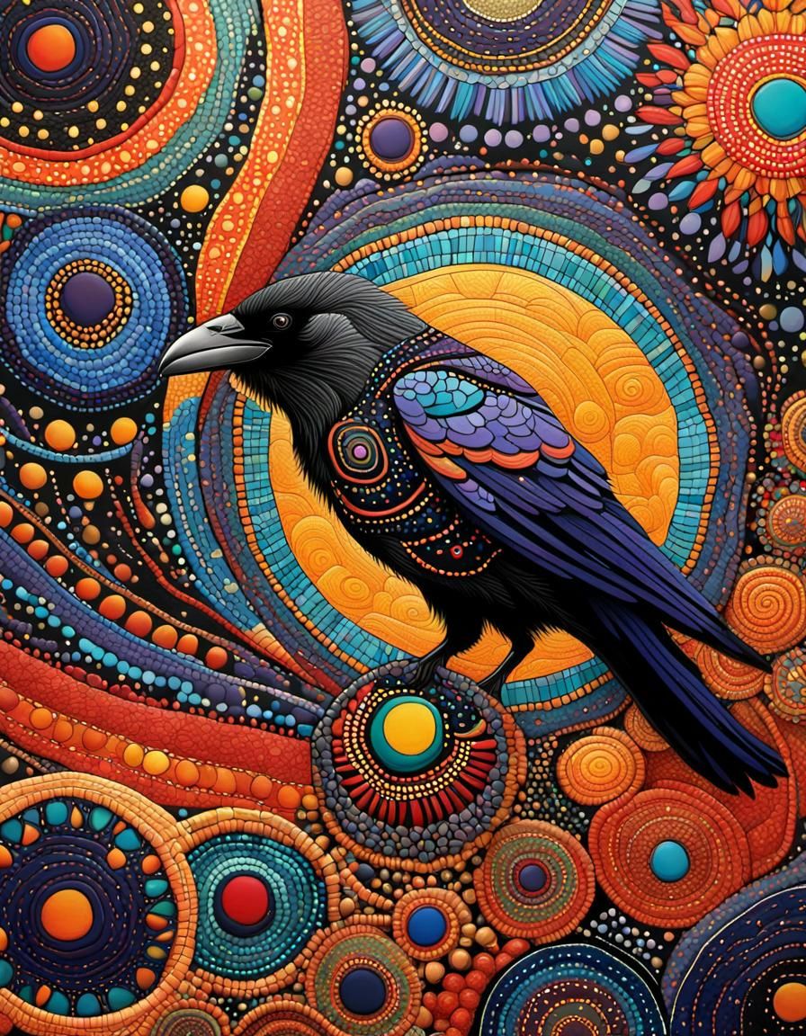 A drawn illustration of a raven