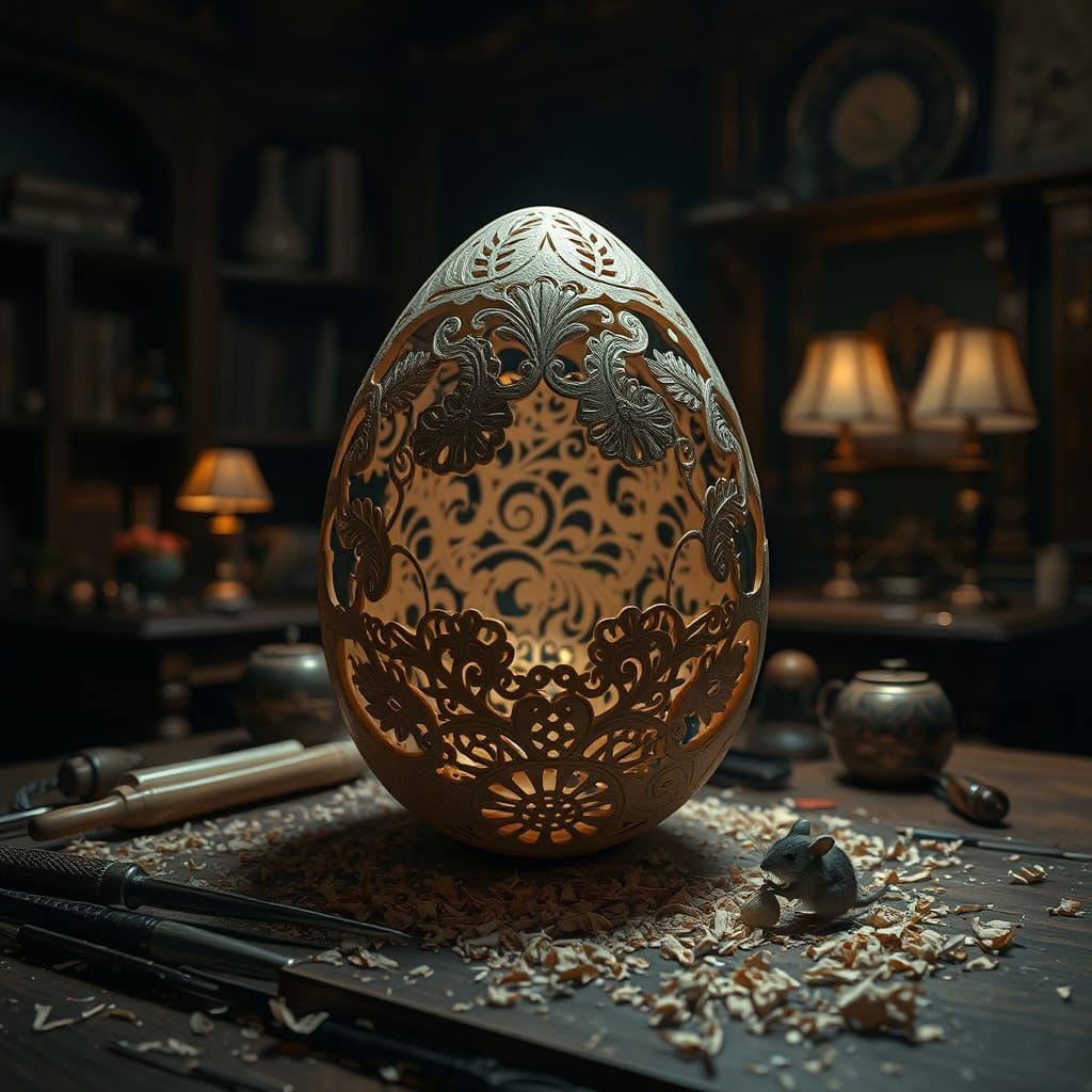 Ethereal Workshop Scene: Mouse at Work Amidst Intricate East...