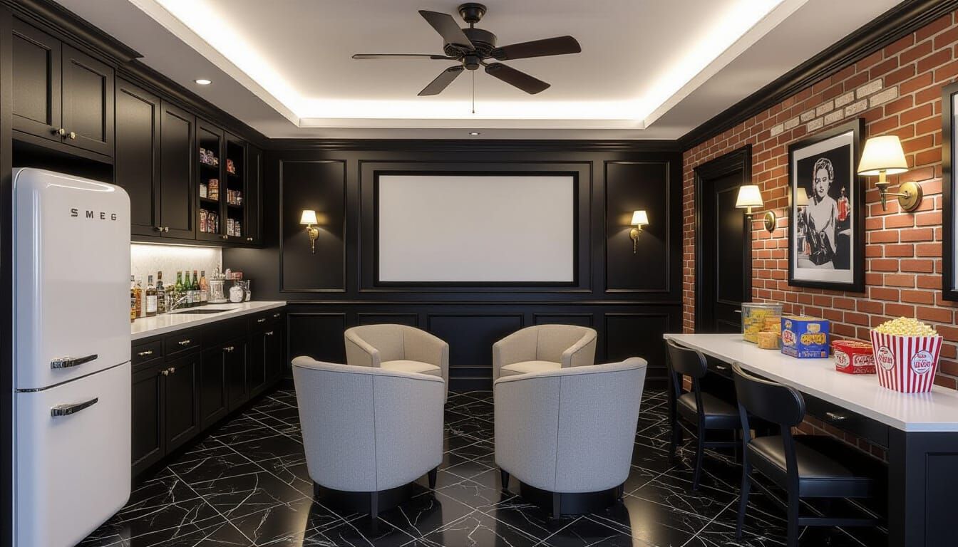 Vibrant Victorian Movie Room with Secret Door