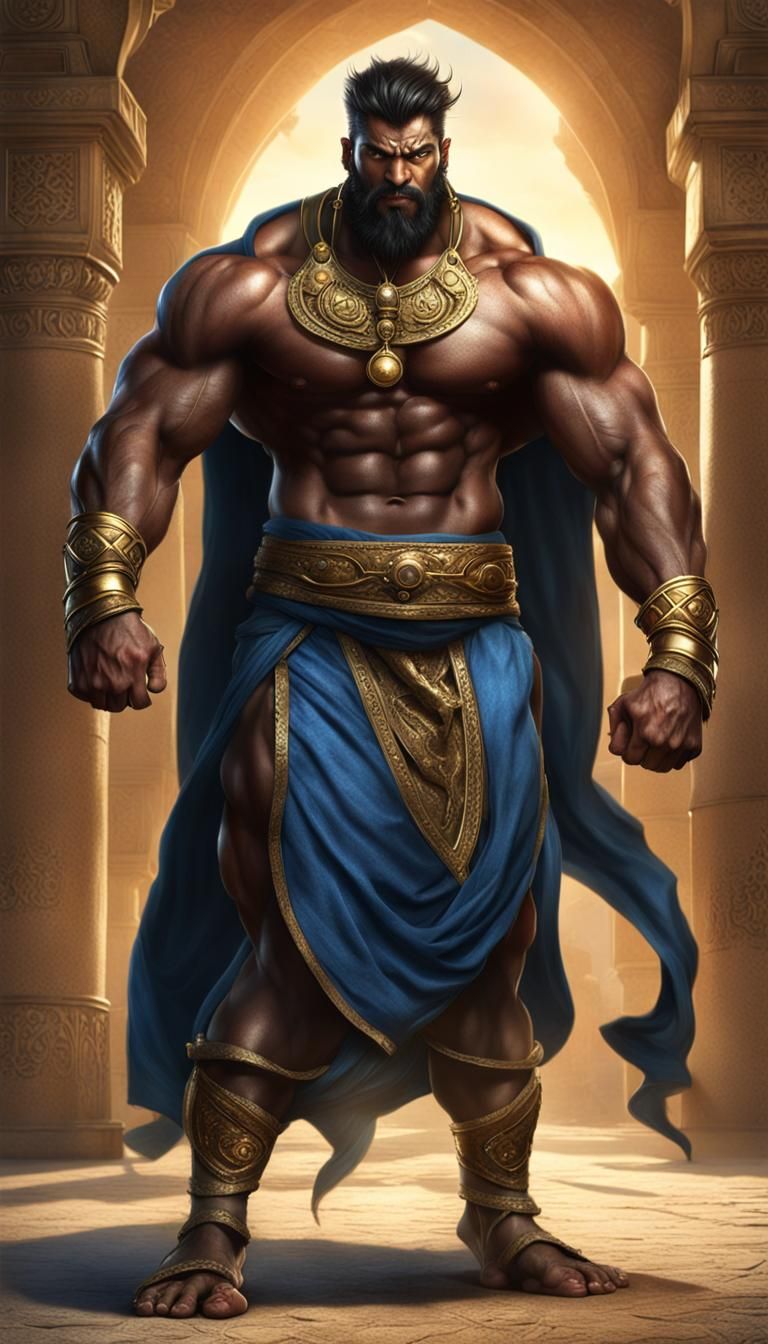 Photorealistic Angry Persian Djinn with Muscular Physique
