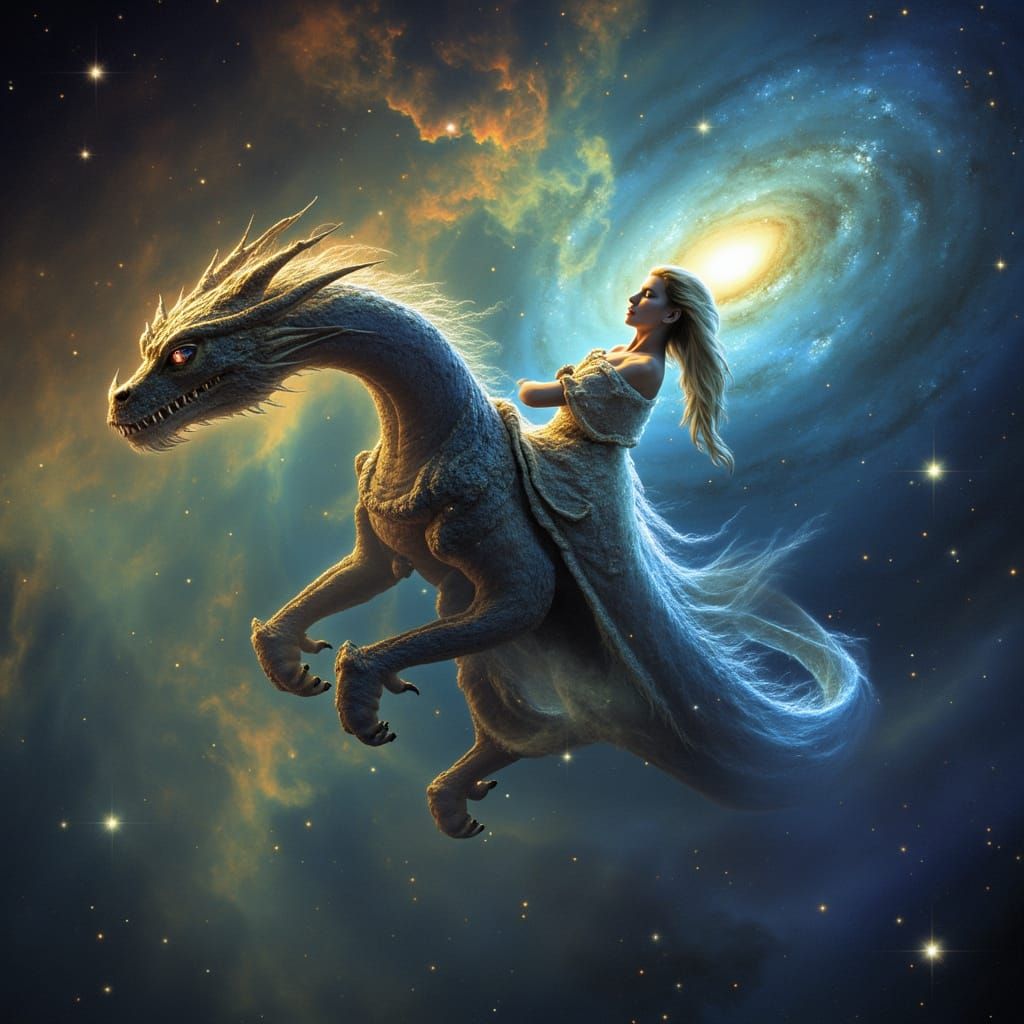Siberian Princess Rides Bioluminescent Dragon