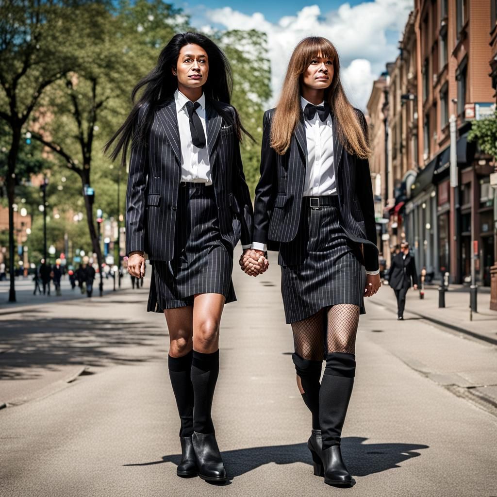 Transvestites Walking Together Holding Hands