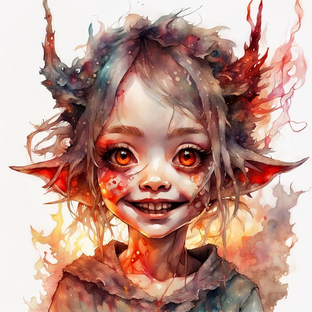 Chibi Gremlins in a Hellscape: Watercolor Art