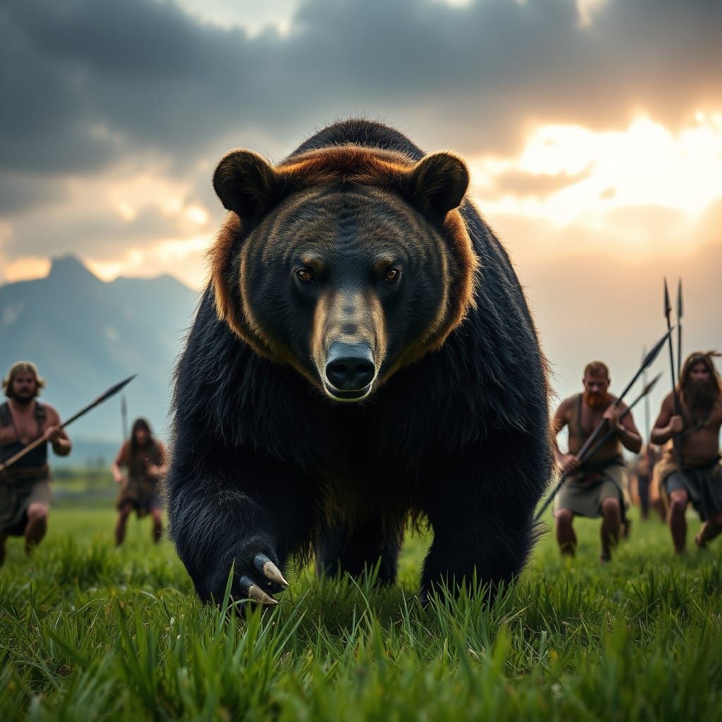 Majestic Cave Bear Confronts Ancient Hunters in Primeval Lan...