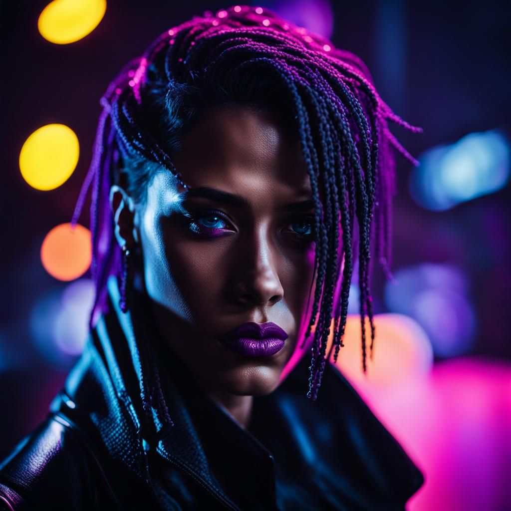Cyberpunk Portrait in Noir Style with Neon Lights