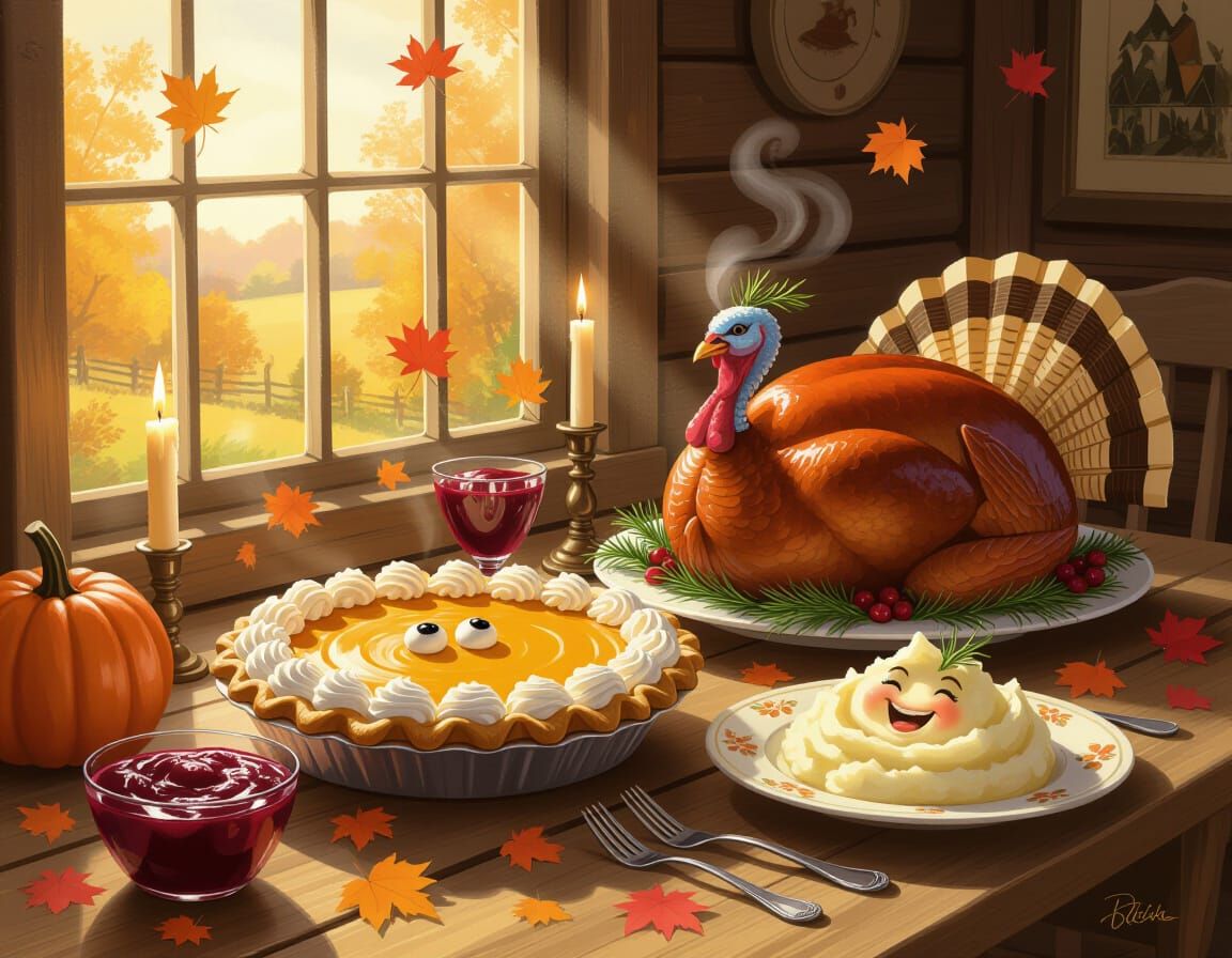 Whimsical Autumn Feast in Golden Light