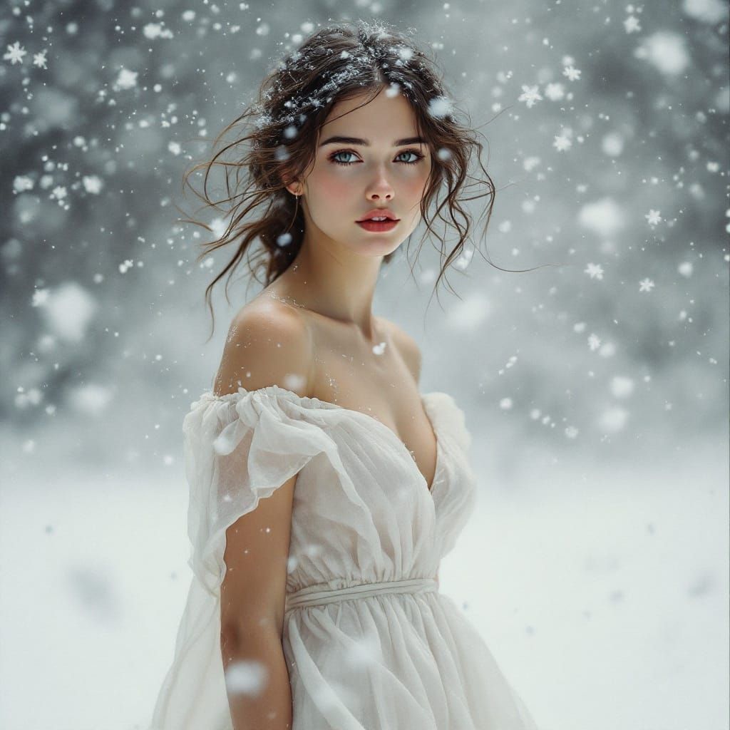 Serene Snow Maiden in Winter Wonderland