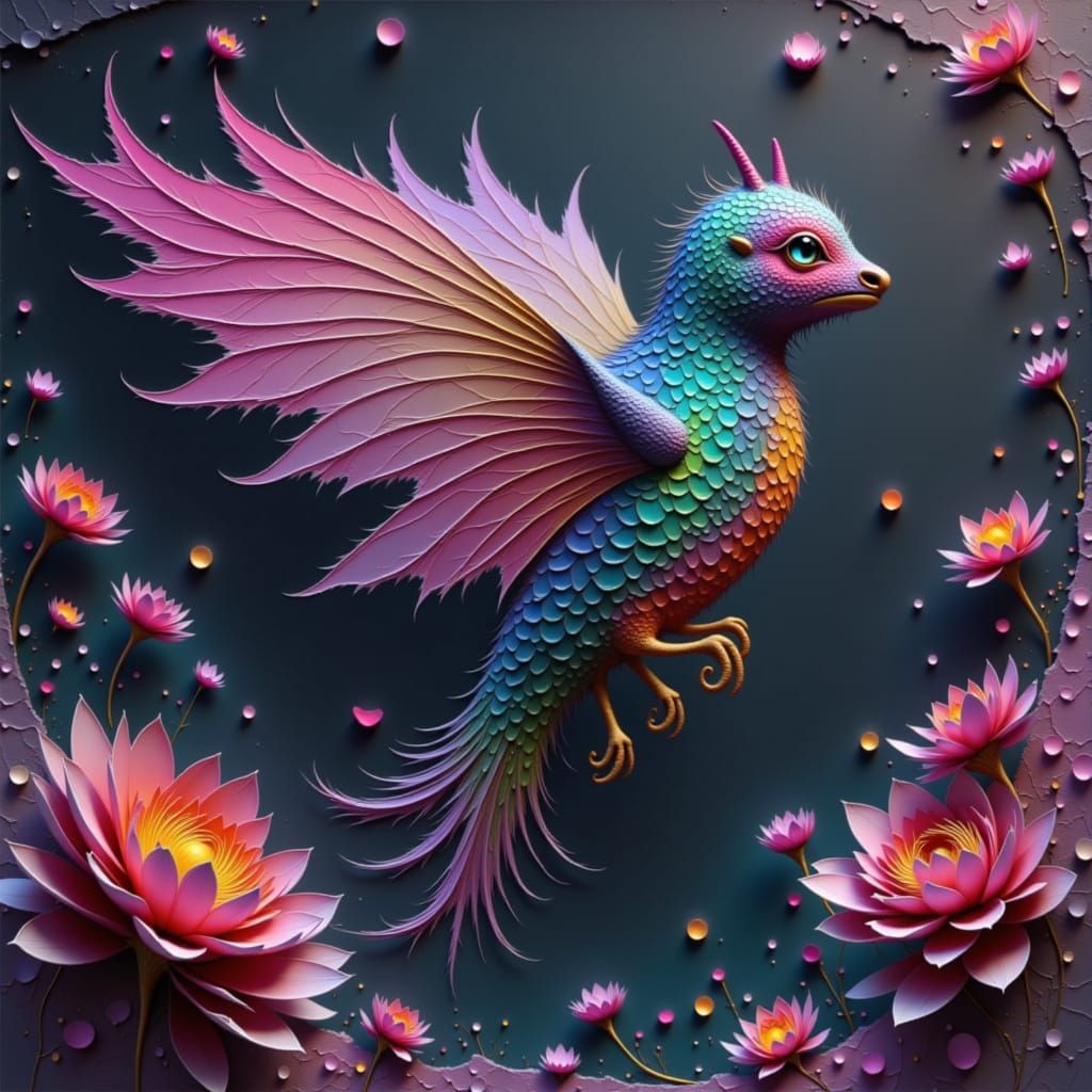 Feathery Circle with Impasto Texture in 3D