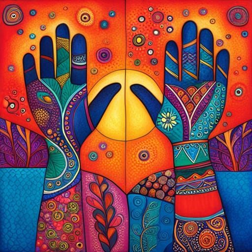 Ornate Mehndi Hands in Folk Art Style