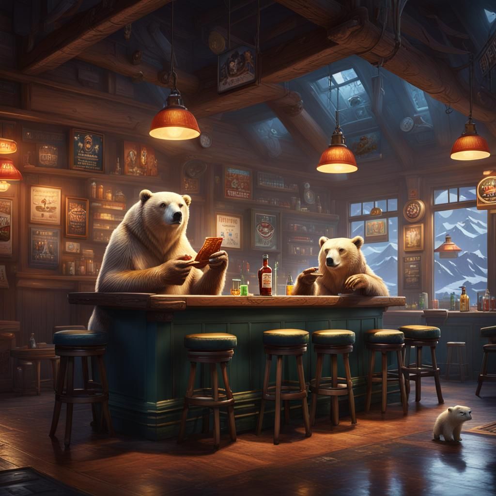 Polar Bears in a Sports Bar, Fantasy Art