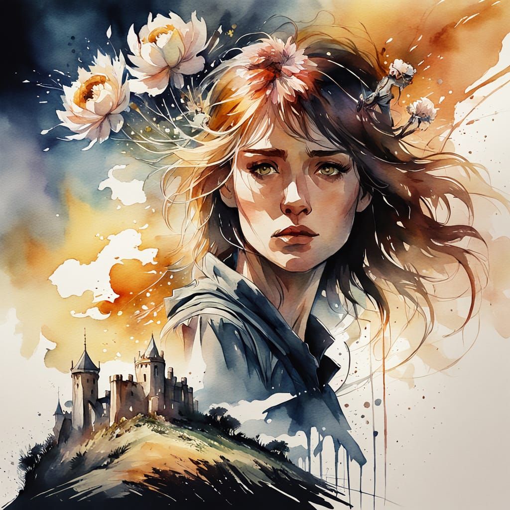 Griffin's Bastion: Whimsical Watercolour Painting