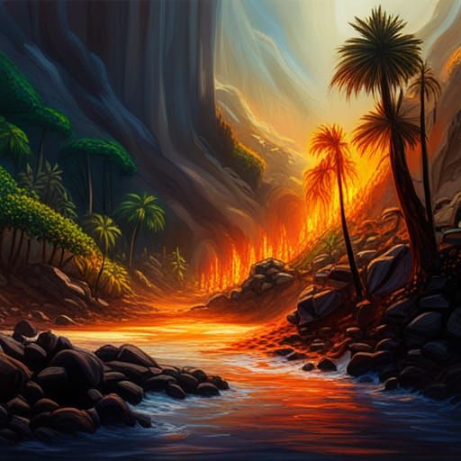 Hyperrealistic Hawaiian Forest Fire Concept Art