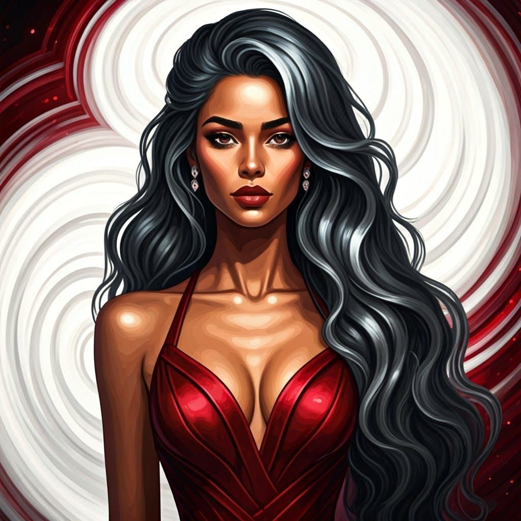 Sultry Dark Goddess in Metallic Gown