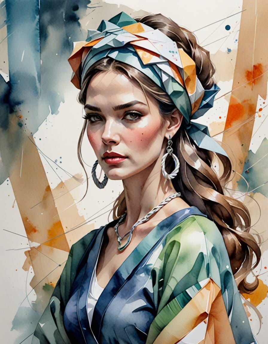 Woman in Loose Attire with Watercolor Aesthetic