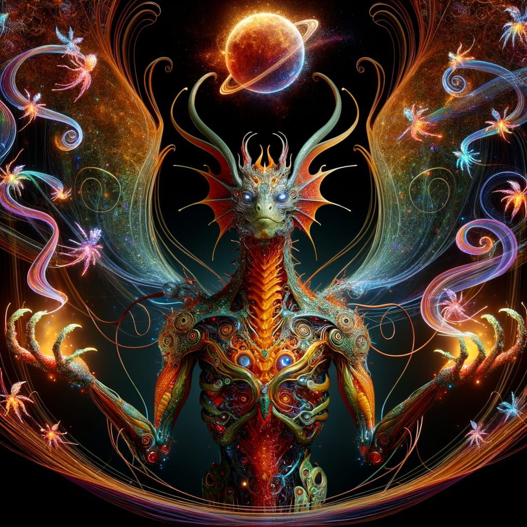 Ethereal Sea Dragon Android in Cyberpunk Pose