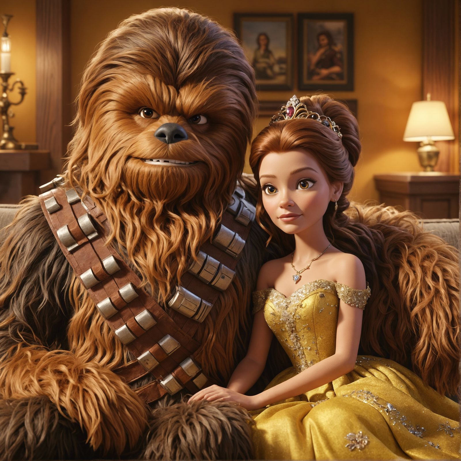 Wookiee and Princess Snuggling: CGI Cartoon