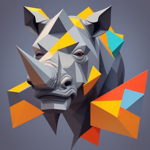 Geometric Rhinoceros in Cubist Art Deco Style