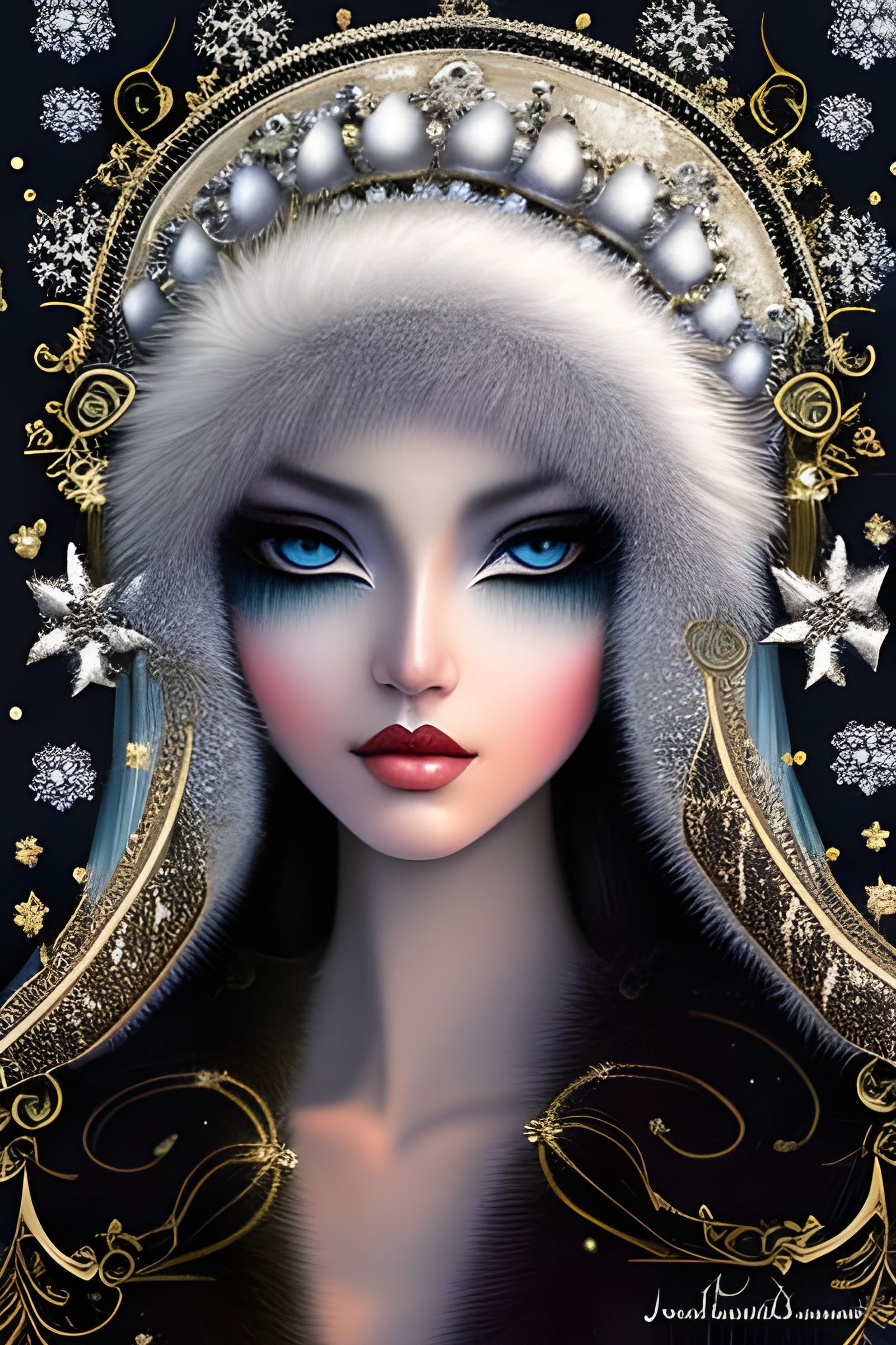 Snow Queen Wearing White Faux Fur Coat and Fur Hat