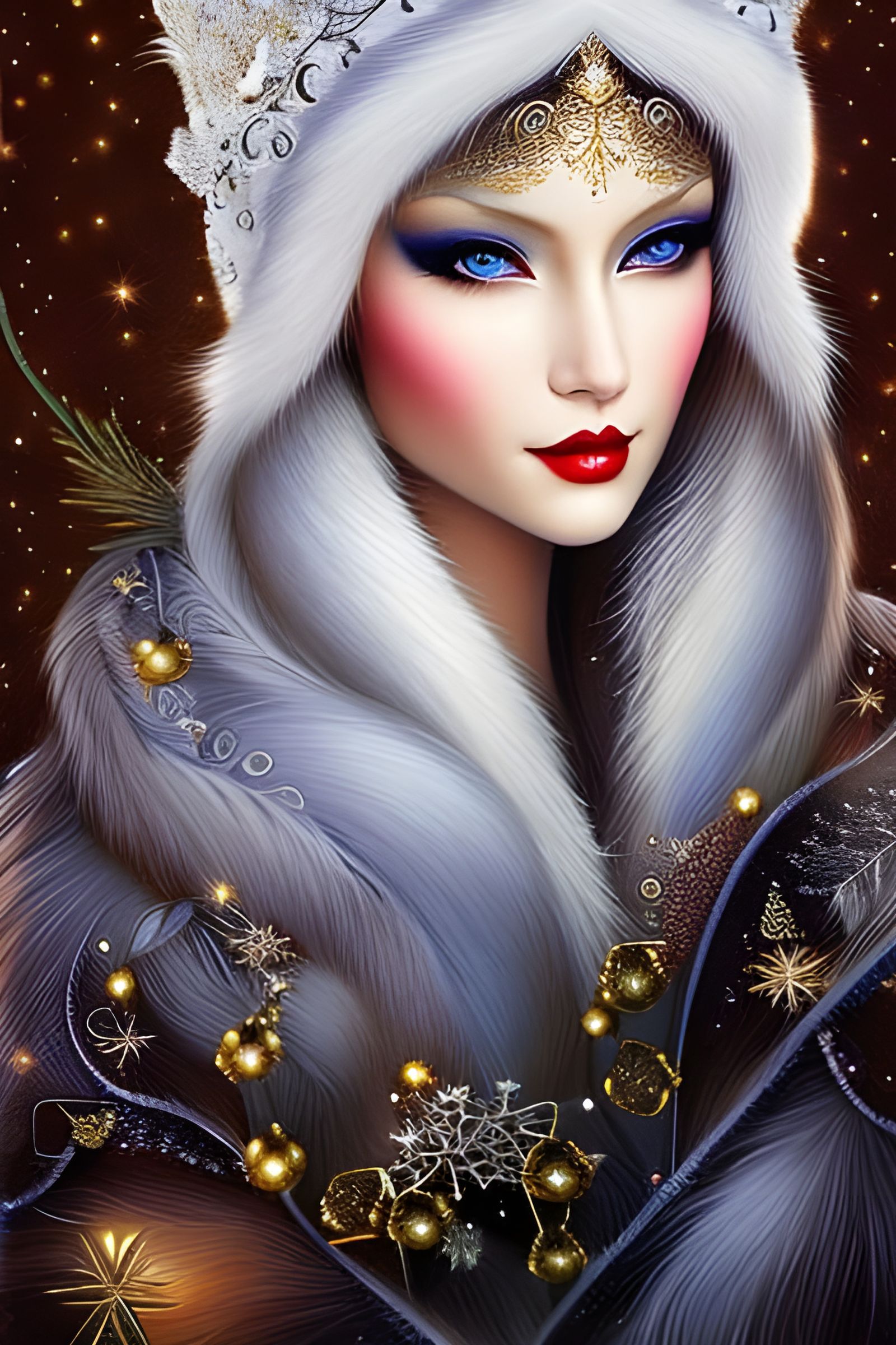 Snow Queen Wearing White Faux Fur Coat and Fur Hat