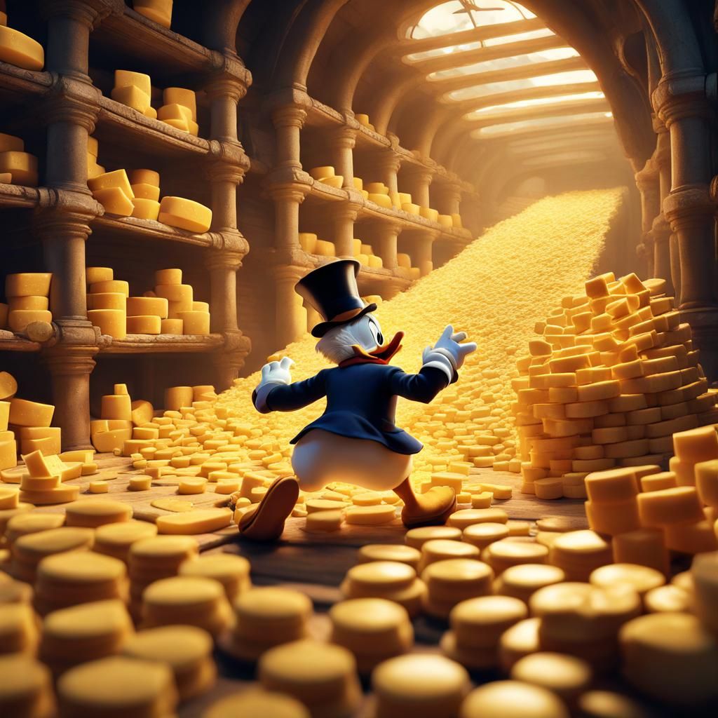 Scrooge McDuck in his cheese vault