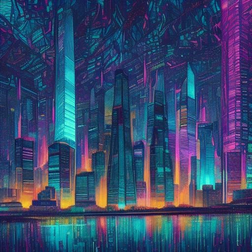 Majestic Futuristic Underwater City with Neon Lights