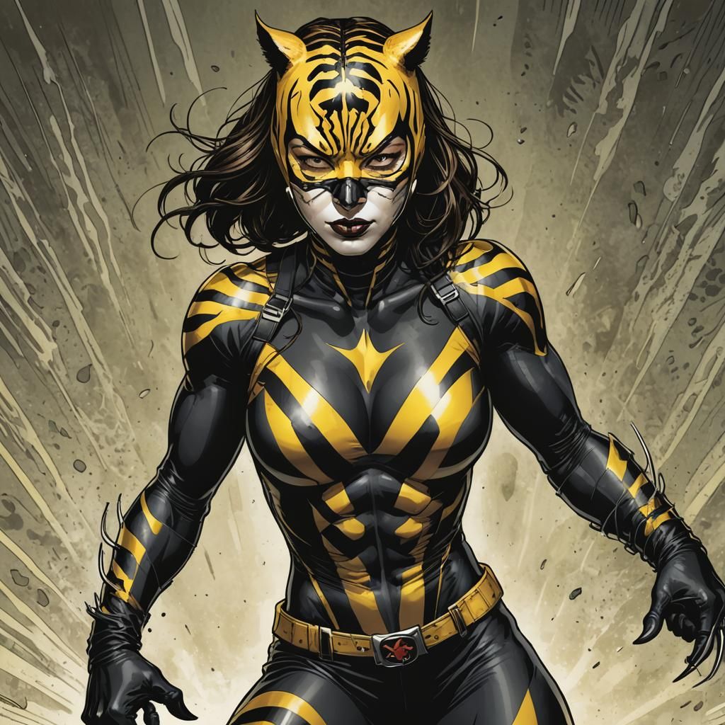 Dynamic Comic Book Illustration of Female Superhero