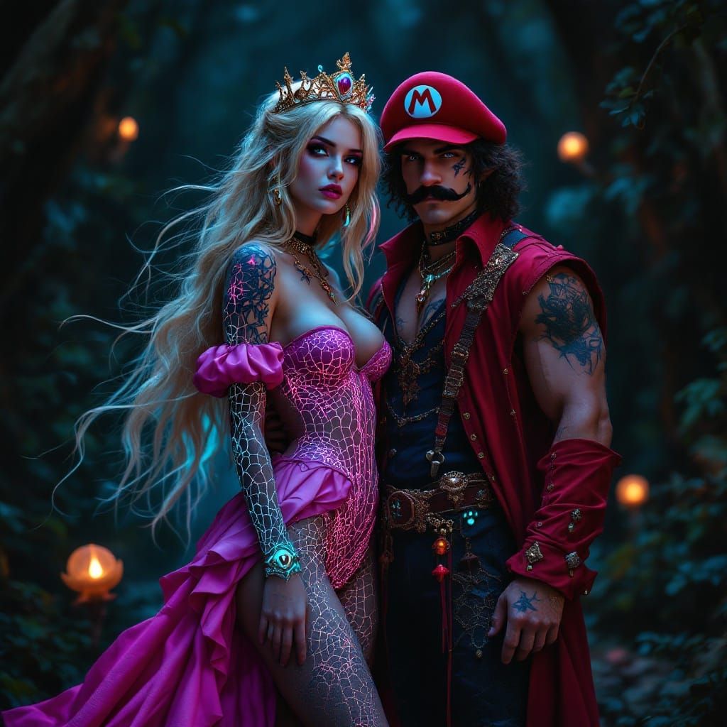 Ethereal Goth Princess Peach and Mario in Immersive Fantasy ...