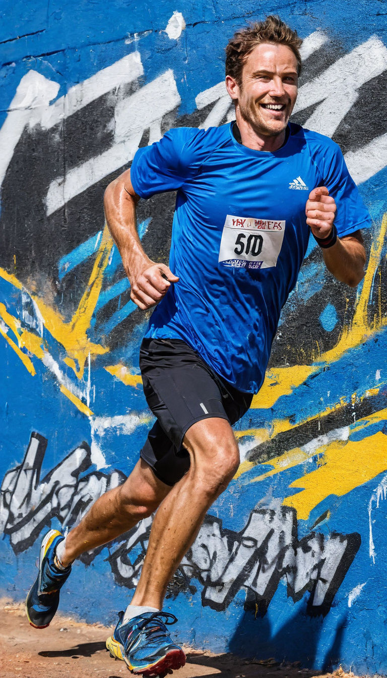 Vibrant Portrait of a Trail Runner in Joyful Pursuit on a So...
