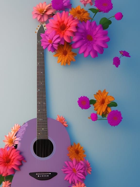 Floral Guitar: Realistic VRay Ray Tracing Render