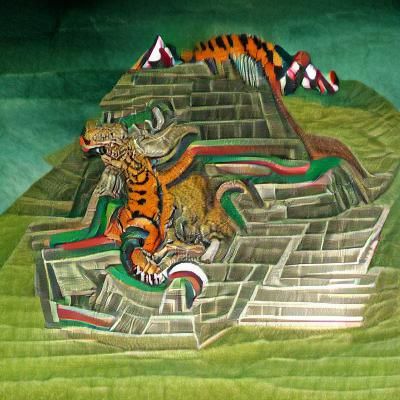 Tiger on Quetzalcoatl Pyramid