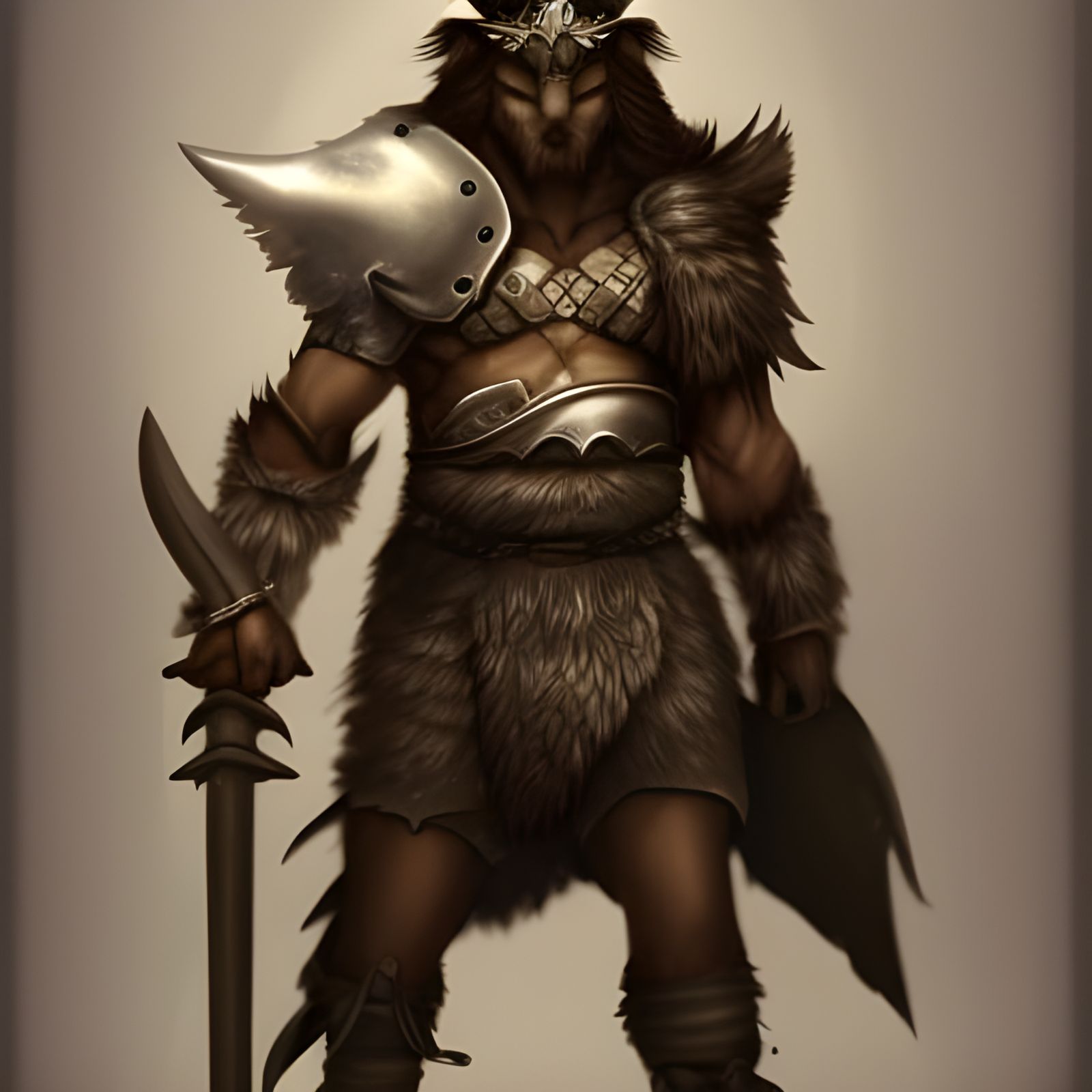 Fantasy Barbarian Hero Portrait with Wolf Helmet