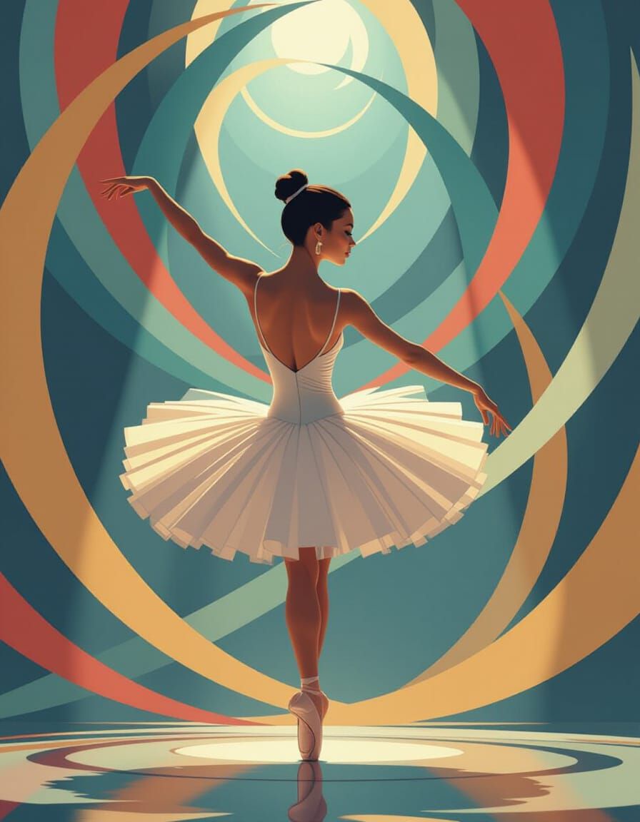 Ballerina Dancing Amidst Abstract Patterns in Digital Art St...