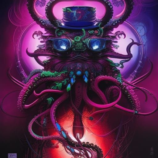 Octopus Rock Band in Neon Concept Art